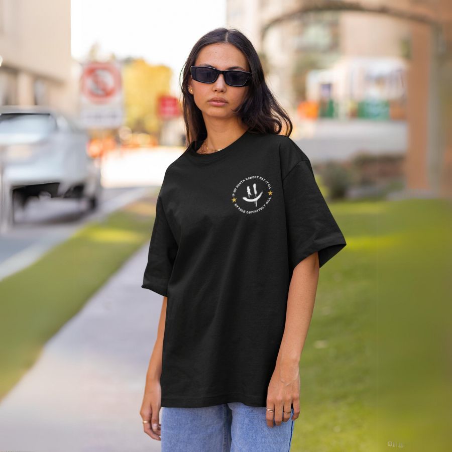 My face will tee – model with bg – front
