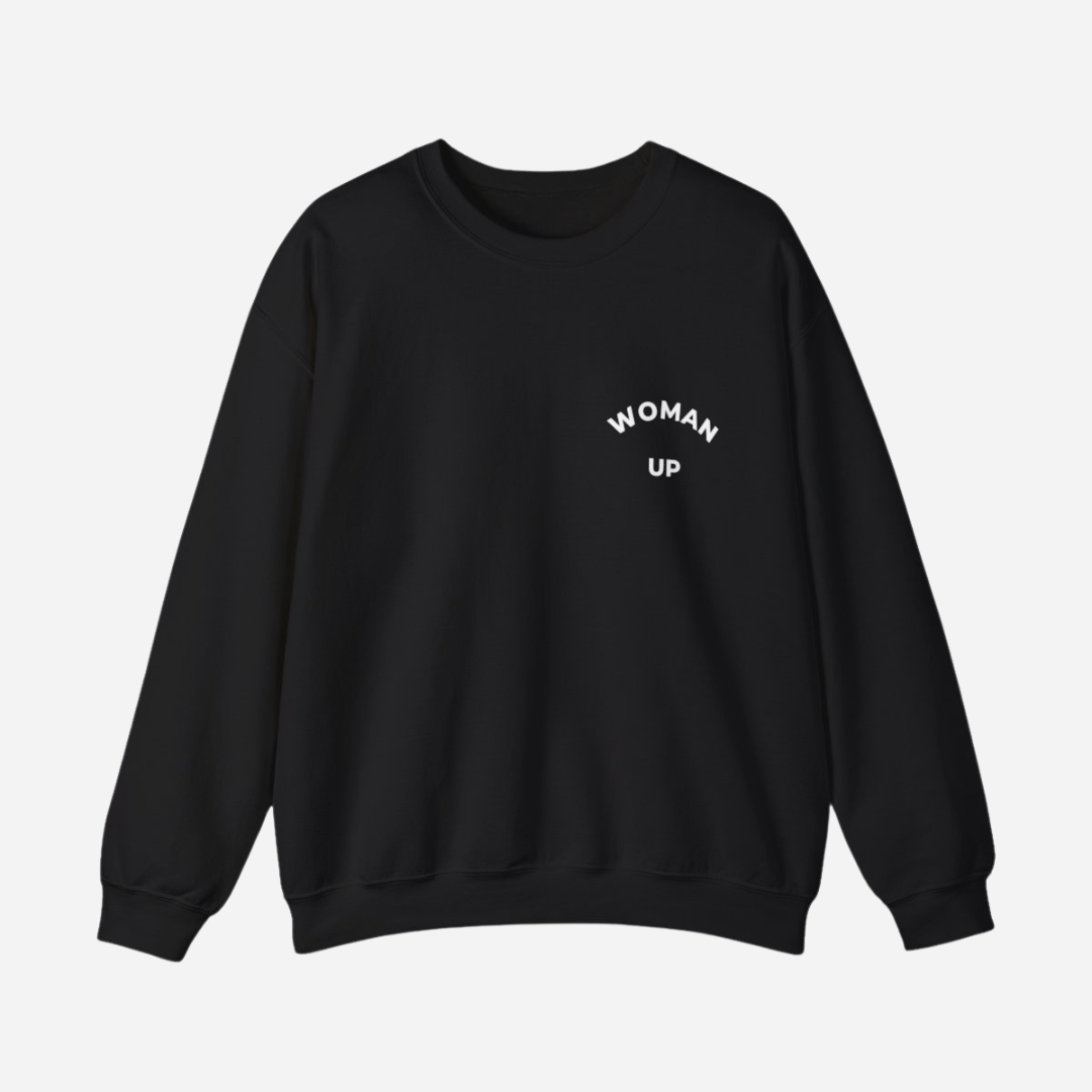 Woman up sweatshirt – grey bg